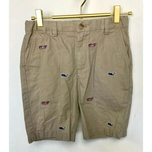 Vineyard Vines boys kids Size 10 Walking Shorts Tan Khaki Embroidered Whales Adj